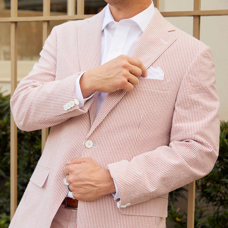 Seersucker Blazer - "Hurricane Red" Seersucker Sport Coat Hurricane Red Seersucker Stretch Sport Coat - 38 R