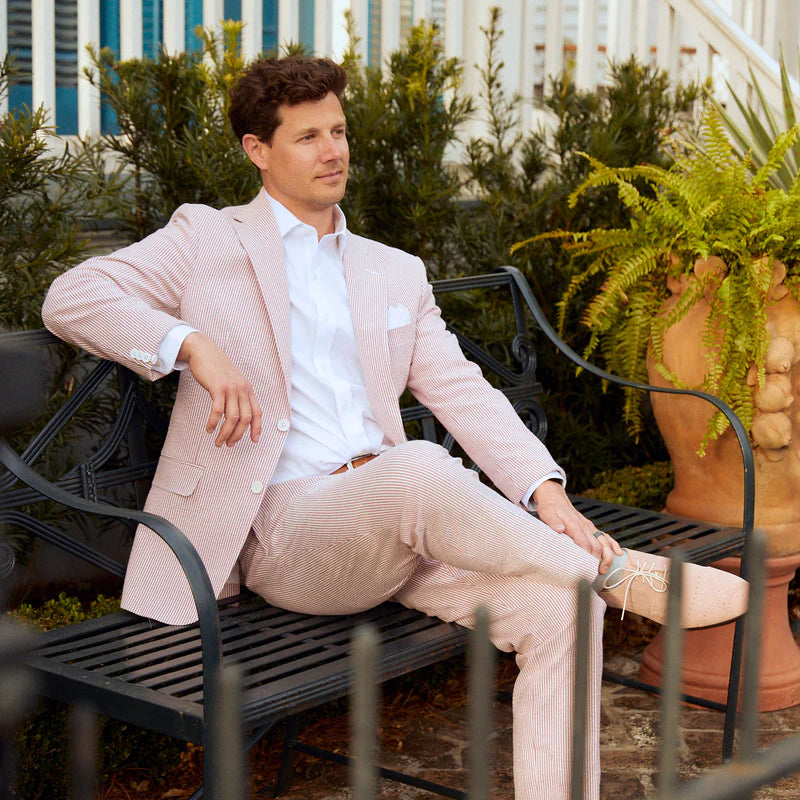 Seersucker Blazer - "Hurricane Red" Seersucker Sport Coat Hurricane Red Seersucker Stretch Sport Coat - 38 R