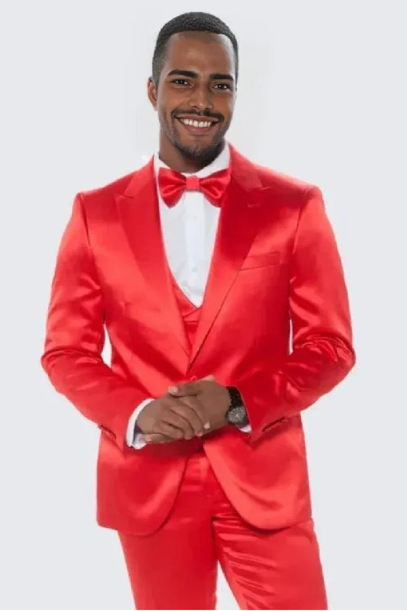 Coat Red Satin Tuxedo Four Piece Set - Wedding