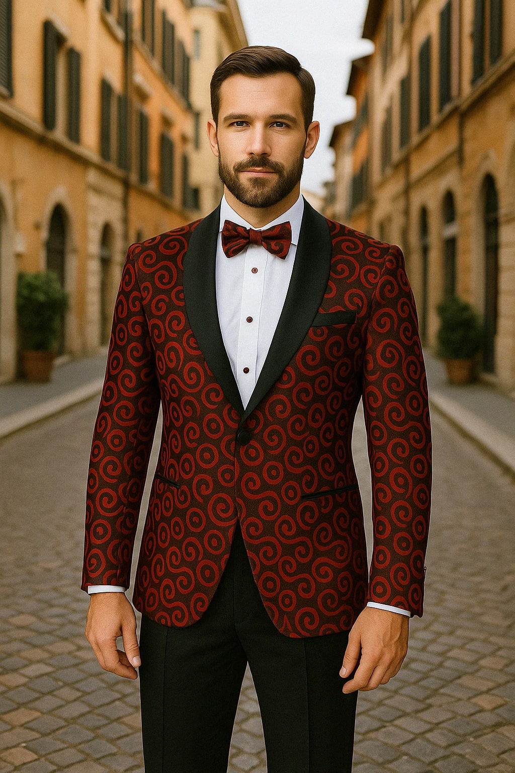 Red and Tuxedo Black Suit – Mens Formal Blazer with Satin Shawl Lapel - 36 Short