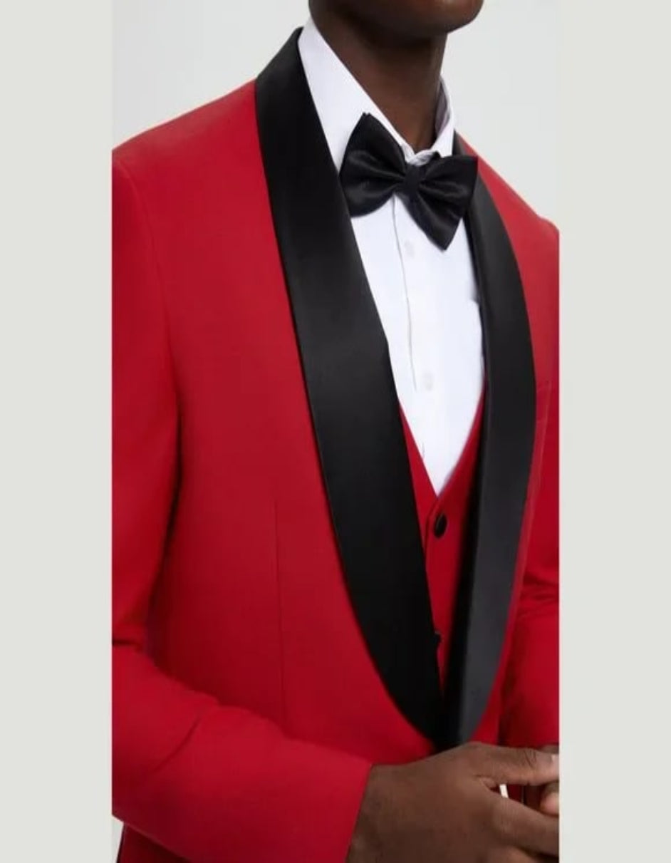 Stacy Adams 3pc Tuxedo Shawl Lapel, Seductive Red - 38 Short Jacket+32 Waist Adjustable 28to34)(Height: 5 4 to5 7 )(Neck 15-16.5)S-M)