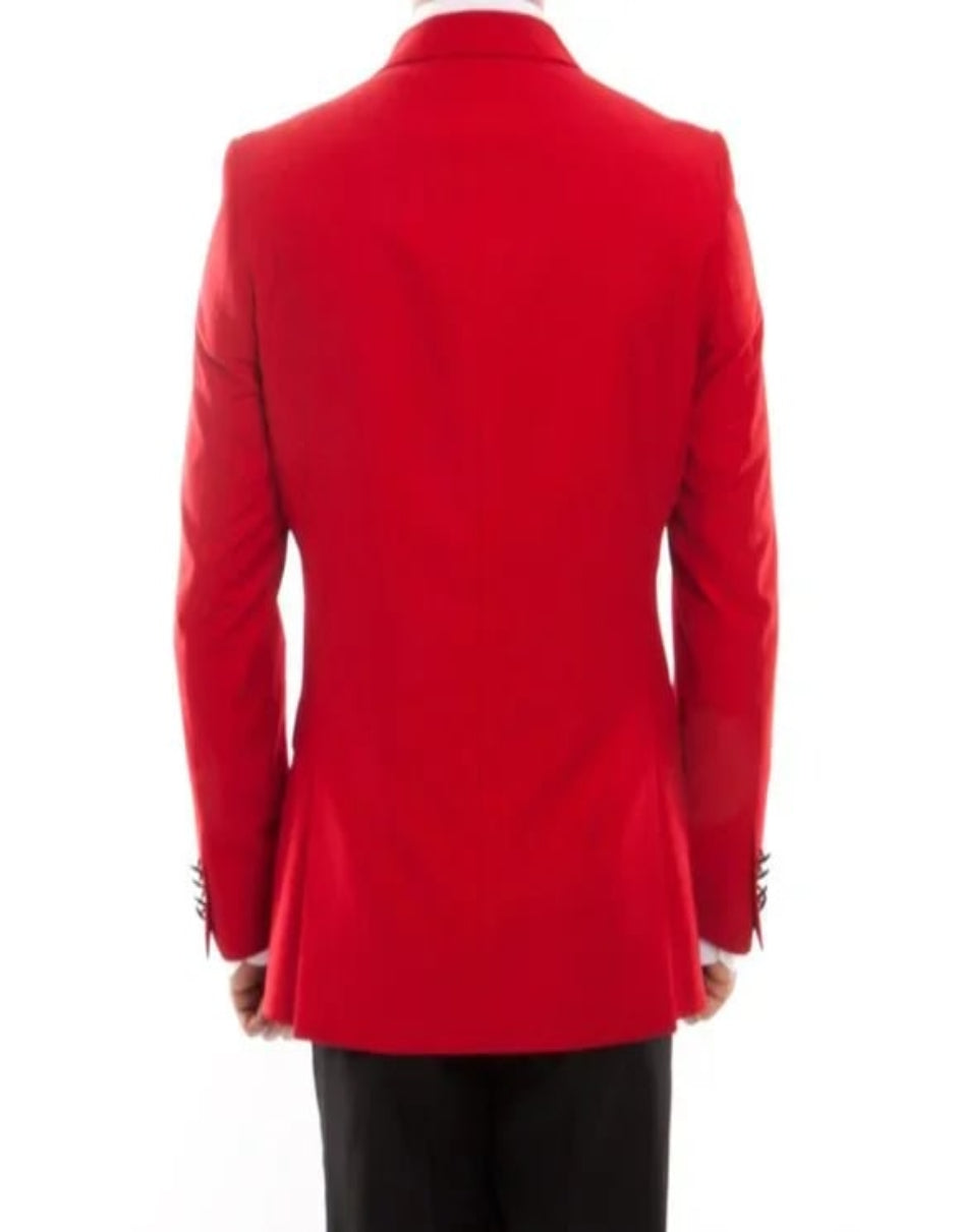 Double Breasted Red Mens Tuxedo w/ Black Pants by Bryan Michaels - 38 Short Jacket+32 Waist Adjustable 28to34)(Height: 5 4 to5 7 )(Neck 15-16.5)S-M)