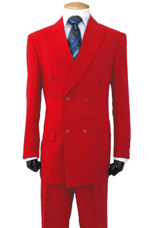 Men’s Red Double Breasted Poplin Suit, Classic Formal Wedding Church Business Suit Set