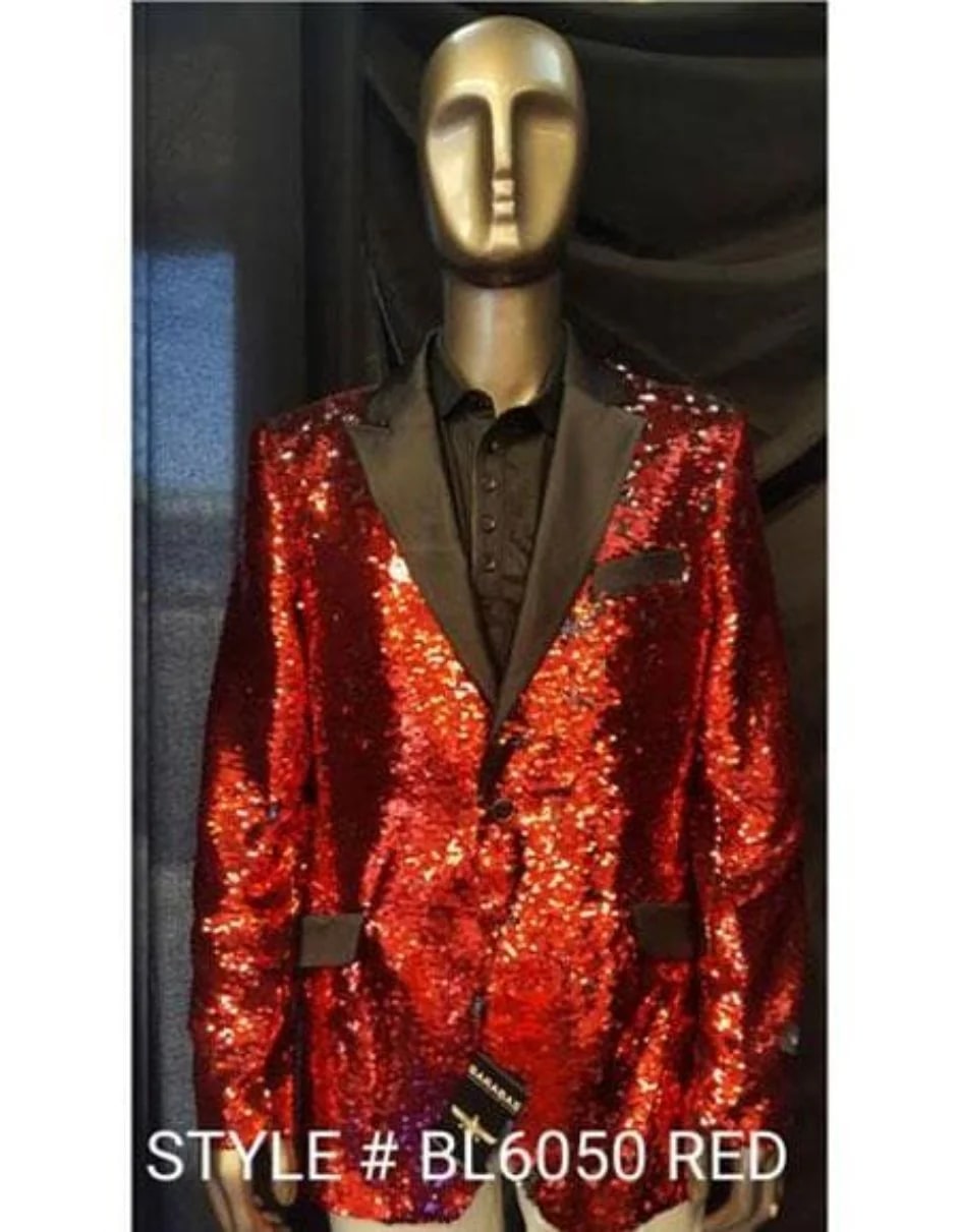 Christmas Blazer - New Year Holiday Tuxedo Dinner Jacket - Red Sequin Fabric Shiny Perfect For Party - S