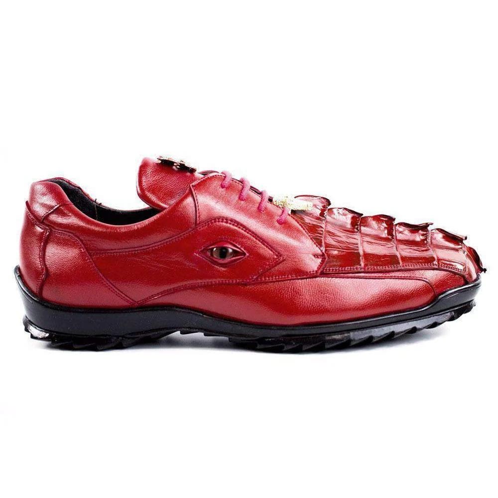 Belvedere Vasco Men's Red Genuine Hornback Crocodile & Soft Calf Sneakers - 8