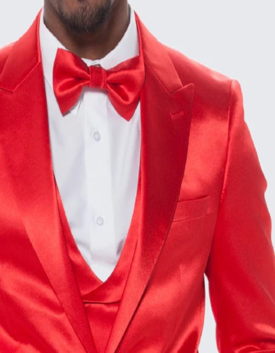 Red Satin Tuxedo Four Piece Set - Wedding - Prom - Coat Size 38