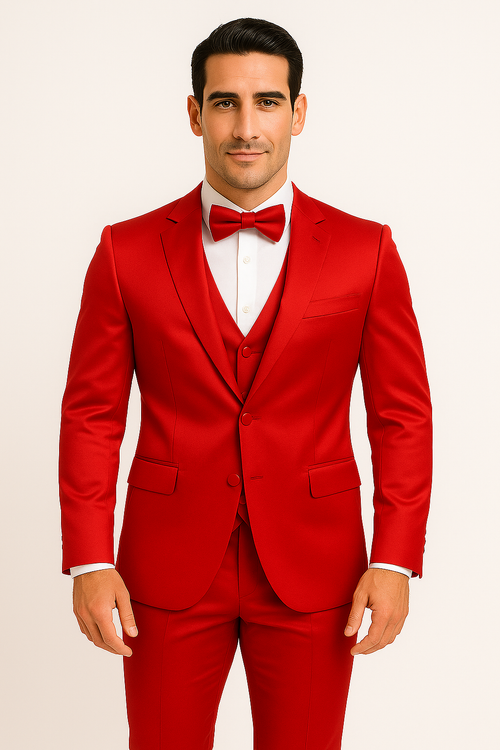 Red Satin Tuxedo Four Piece Set - Wedding - Prom