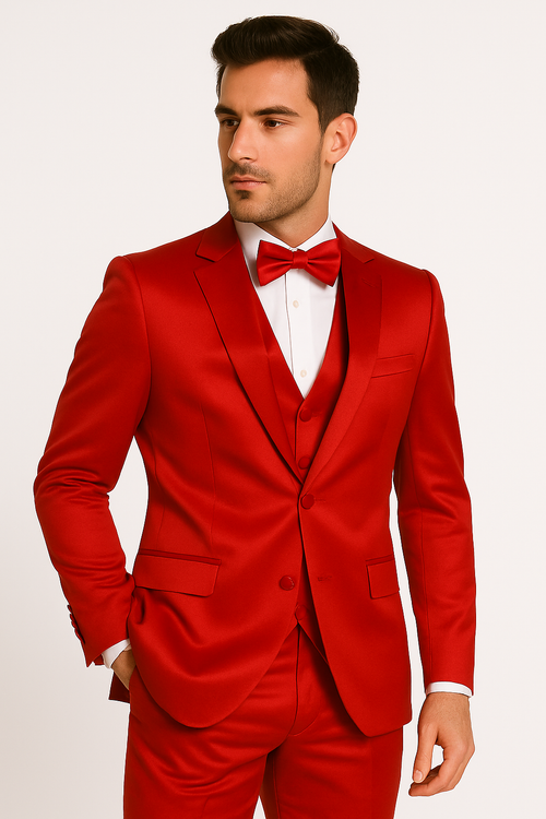 Red Satin Tuxedo Four Piece Set - Wedding - Prom