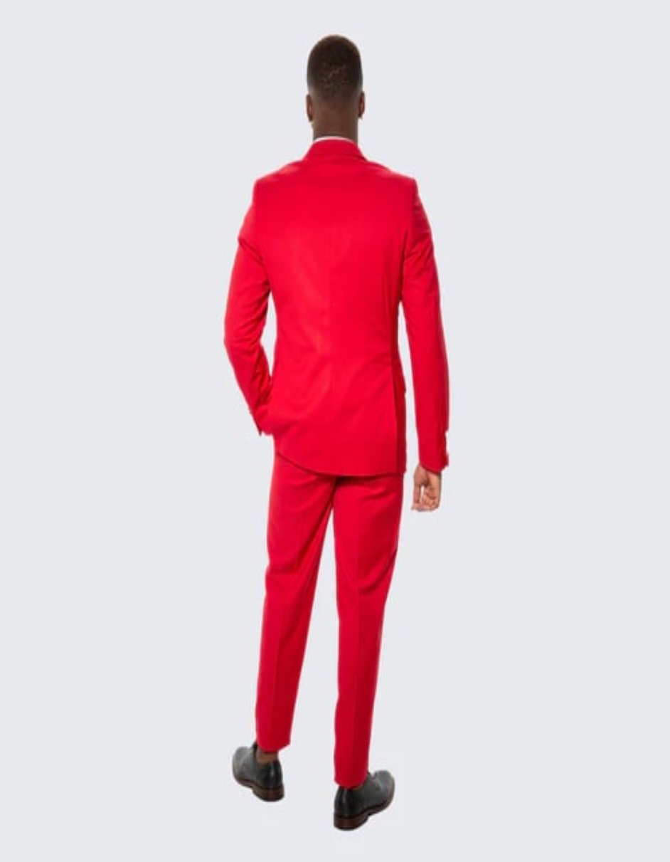 Red Skinny Fit Suit Three Piece Set with Double Breasted Vest - Wedding - Prom 2025 - Coat Size 38