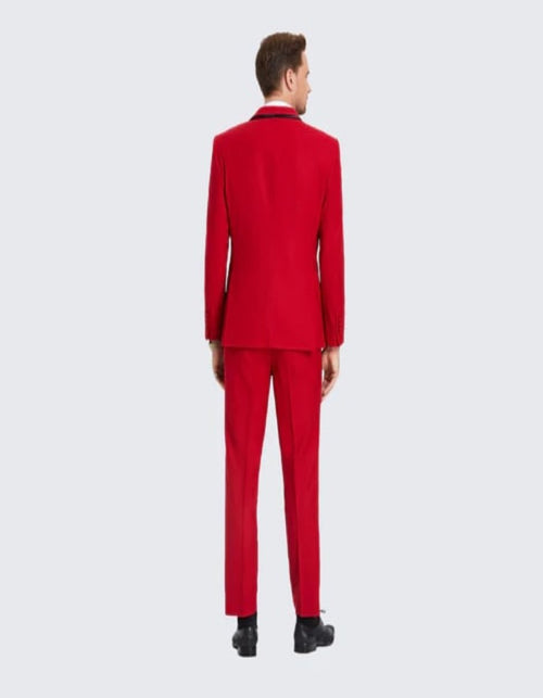 Red Textured Tuxedo with Satin Trim Four Piece Set - Wedding - Prom 2026