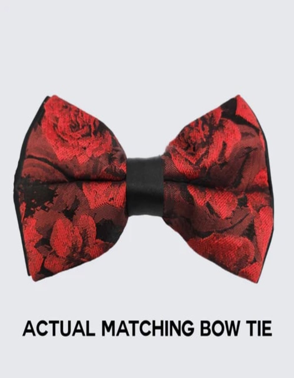 Red Tuxedo with Floral Design Four Piece Set - Wedding - Prom 2025 - Coat Size 38