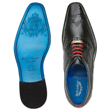 Men's Belvedere Roberto Calf & Alligator Wingtip Dress Shoe in Black - 9-M