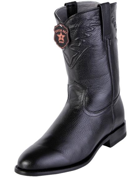 Men's Handcrafted Black Los Altos Boots Roper Toe Style Genuine Elk Leather Dress Cowboy Boot Cheap Priced For Sale Online - 6EE