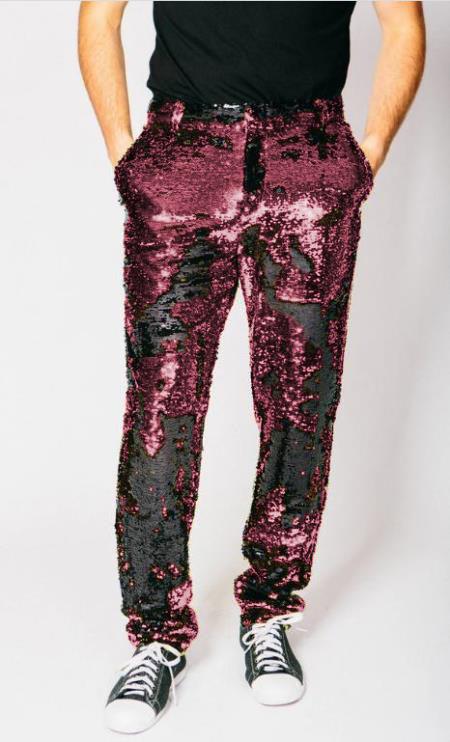Mens Sequin Pants - Rose Gold Dress Party Pants - Dress Size Pants : 28