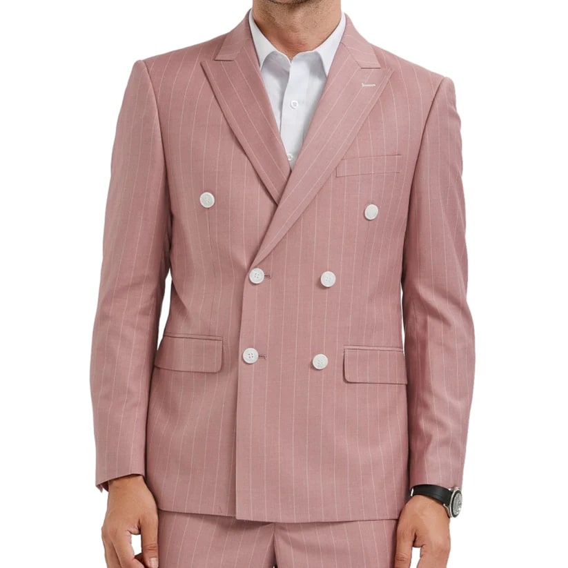 Vintage Rose Pinstripe Double-Breasted Suit - Refined Elegance - Coat Size 38