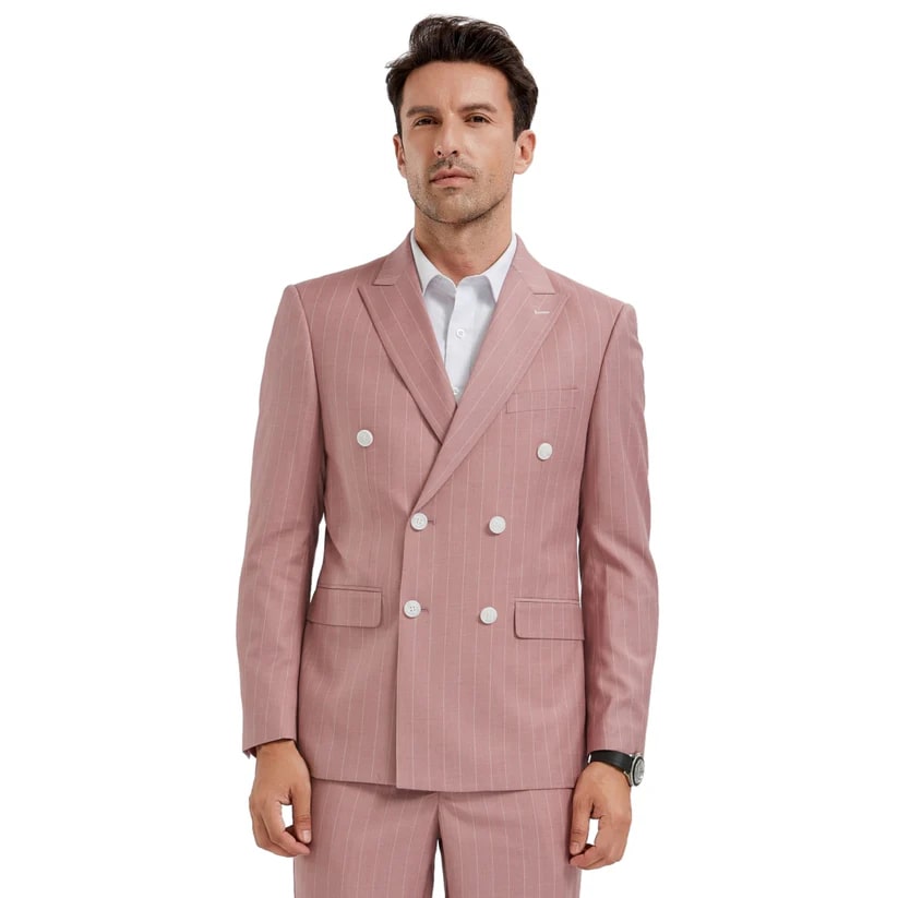 Vintage Rose Pinstripe Double-Breasted Suit - Refined Elegance - Coat Size 38