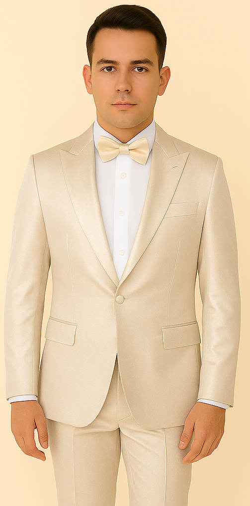 Rossi Man LEO RM1642 – Off-White Shimmer Slim Fit 3-Piece Suit for Men - XS