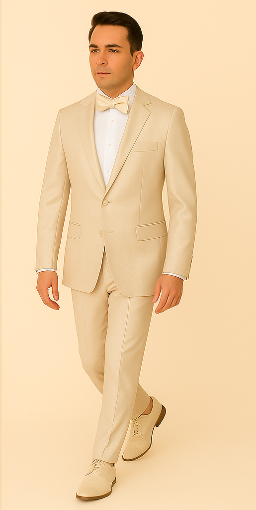 Rossi Man LEO RM1642 – Off-White Shimmer Slim Fit 3-Piece Suit for Men - XS