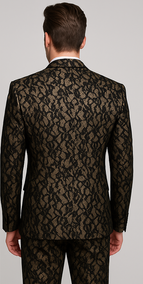 Rossi Man LEO RM1901 Gold & Black Designer Tuxedo for Men | Slim Fit