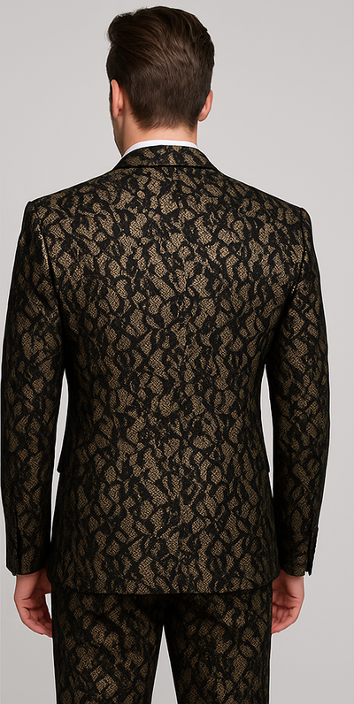 Rossi Man LEO RM1901 Gold & Black Designer Tuxedo for Men | Slim Fit
