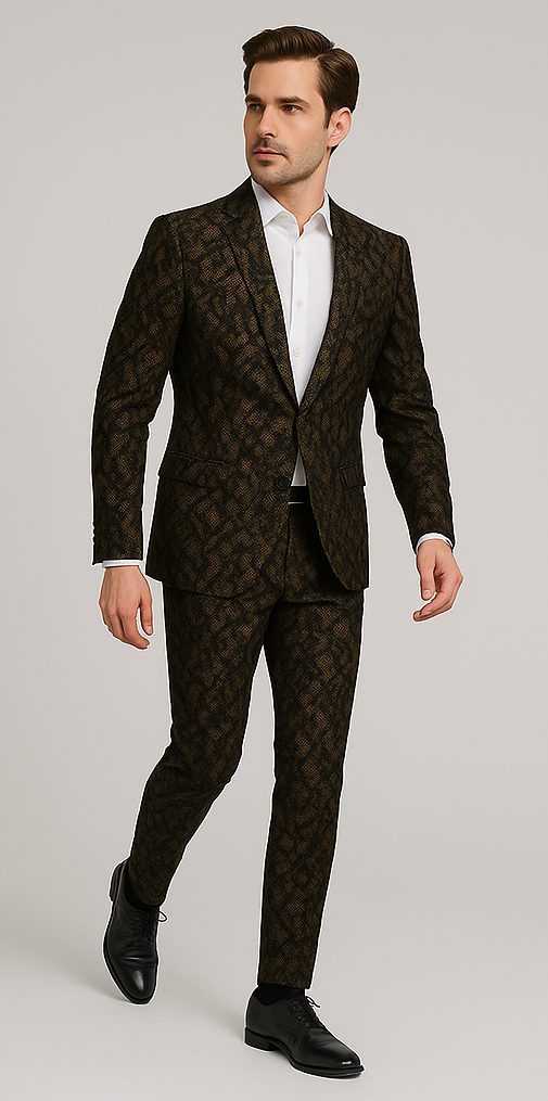 Rossi Man LEO RM1901 – Gold & Black Designer Tuxedo for Men | Slim Fit - XS