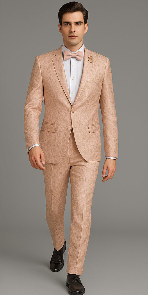 Rossi Man Leo RM1903 – Pink & Gold Designer Tuxedo for Men | Stylish Formal Wear - XS