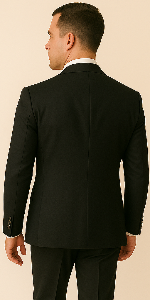 Rossi Man Men’s Black Slim Fit Suit – Double-Breasted Modern Classic - 38 Short Jacket+32 Waist Adjustable 28to34)(Height: 5’4”to5’7”)(Neck 15-16.5)S-M)