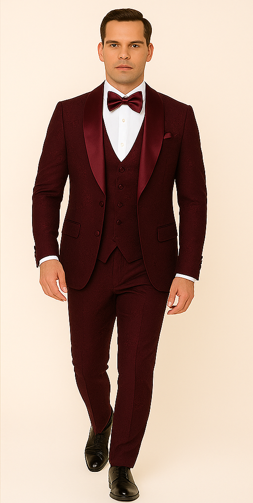 Rossi Man RM1253 – Formal 3-Piece Smoking Style Tuxedo for Men - XS