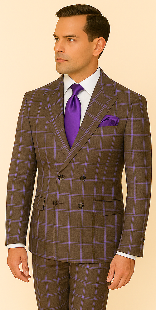 Rossi Man Milano Collection Purple Windowpane Double-Breasted Suit RM1846