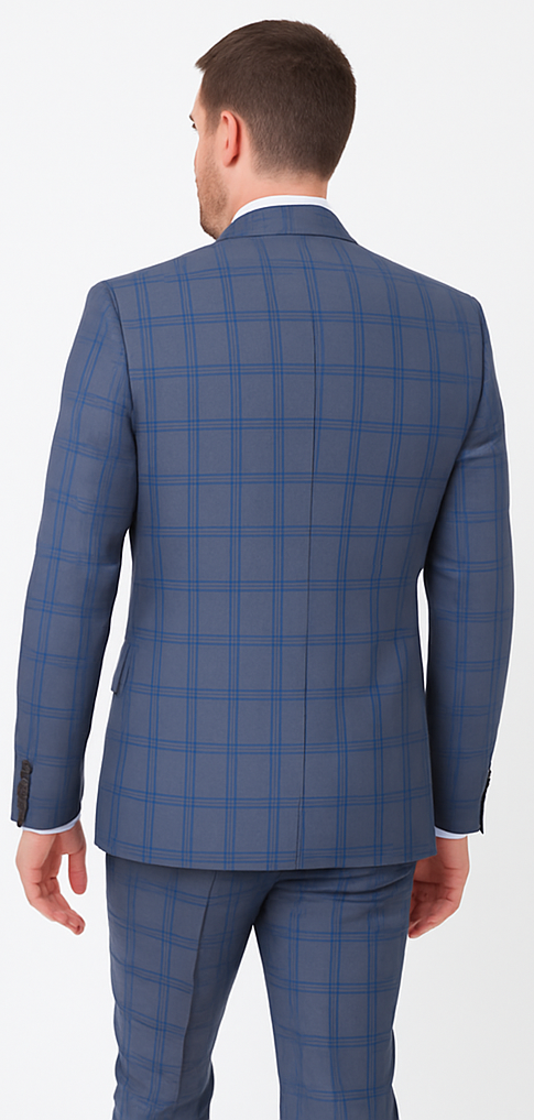 Rossi Man MAX RM1823 Slim Fit 3-Piece Blue Plaid Suit – Tailored for Weddings & Business - 34R