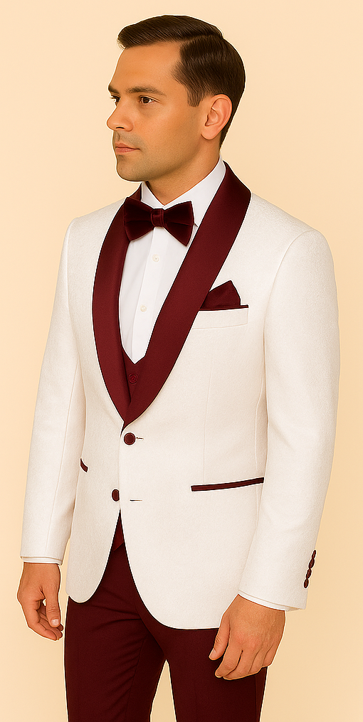 Rossi Man RM1480 – Men's 3-Piece Smoking Style Tuxedo Suit for Formal - XS