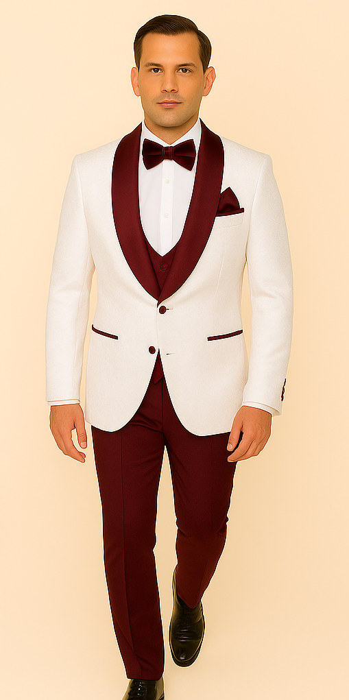 Rossi Man RM1480 – Men's 3-Piece Smoking Style Tuxedo Suit for Formal - XS