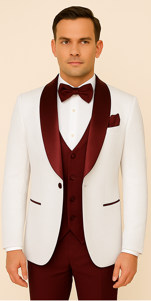 Rossi Man RM1480 – Men's 3-Piece Smoking Style Tuxedo Suit for Formal - XS