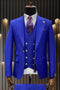 Rossiman Brand Royal Blue Suits - 1 Button Suit Peak Lapel Double Breasted Vest Royal Blue Prom 2025 Suits