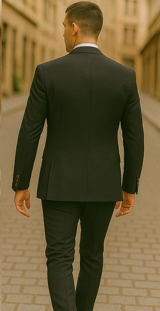 Rossiman Black Suit for Men – Classic 1-Button Peak Lapel Jacket & Double-Breasted Vest - 36 Regular Jacket+30 Waist Adjustable 26to32)Height: 5'7"-6')(Neck: 14.5-16:S)