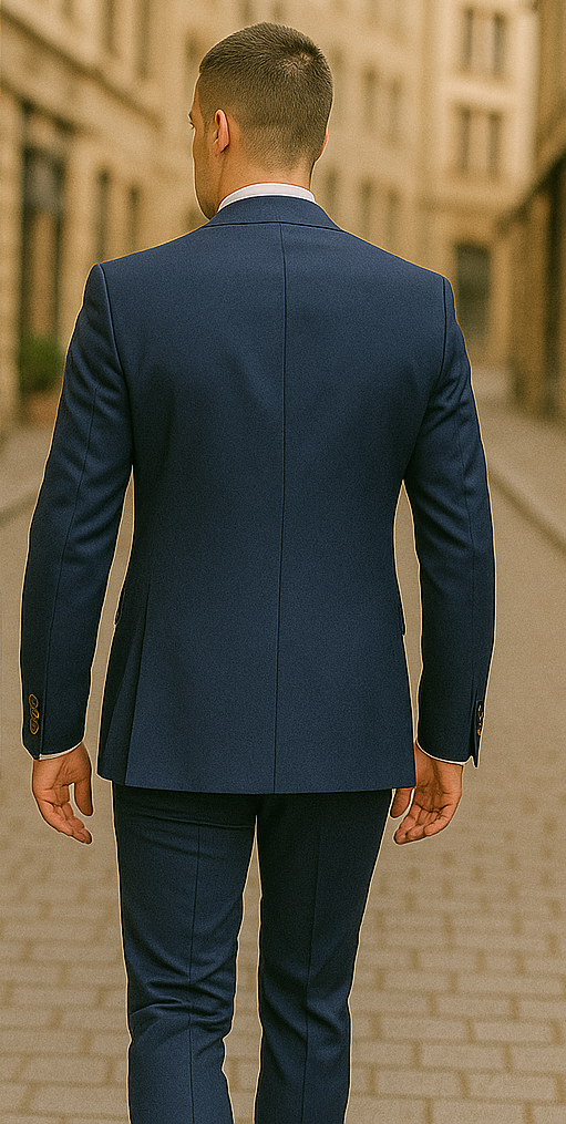Rossiman Navy Blue Suit for Men – Classic 1-Button Peak Lapel Jacket & Double-Breasted Vest - 58R