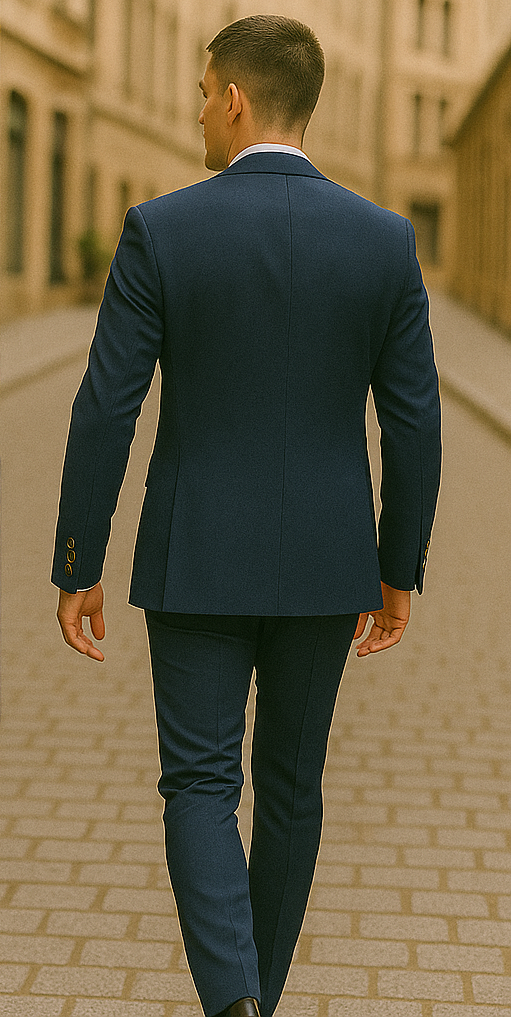 Rossiman Navy Blue Suit for Men – Classic 1-Button Peak Lapel Jacket & Double-Breasted Vest - 58R