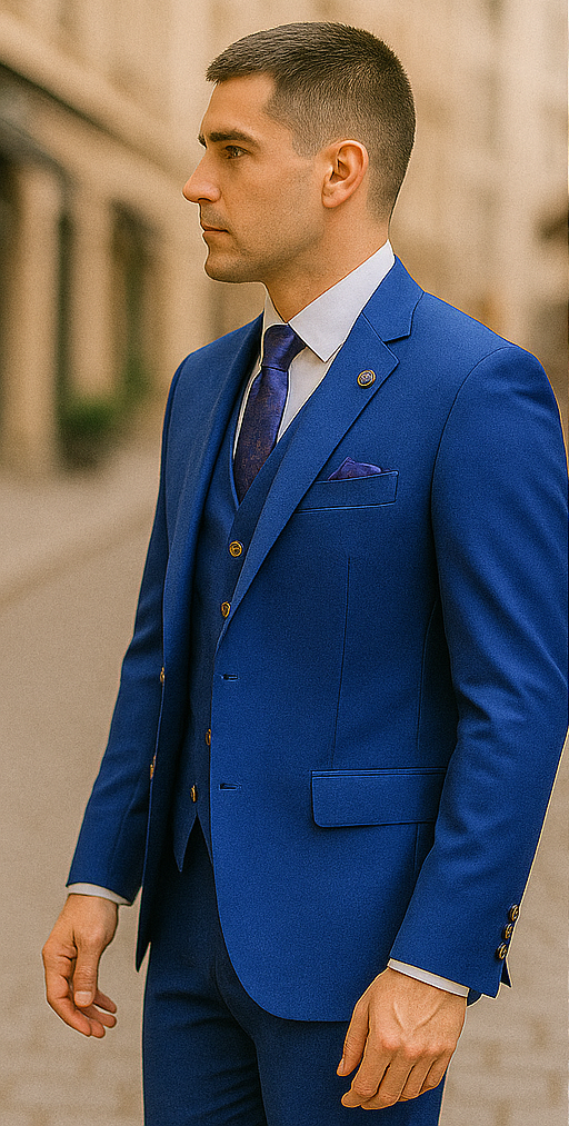Rossiman Royal Blue Suit for Men – Classic 1-Button Peak Lapel Jacket & Double-Breasted Vest - 36 Regular Jacket+30 Waist Adjustable 26to32)Height: 5'7"-6')(Neck: 14.5-16:S)