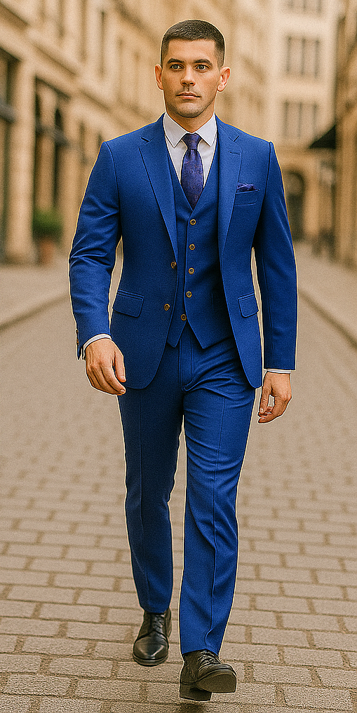 Rossiman Royal Blue Suit for Men – Classic 1-Button Peak Lapel Jacket & Double-Breasted Vest - 36 Regular Jacket+30 Waist Adjustable 26to32)Height: 5'7"-6')(Neck: 14.5-16:S)