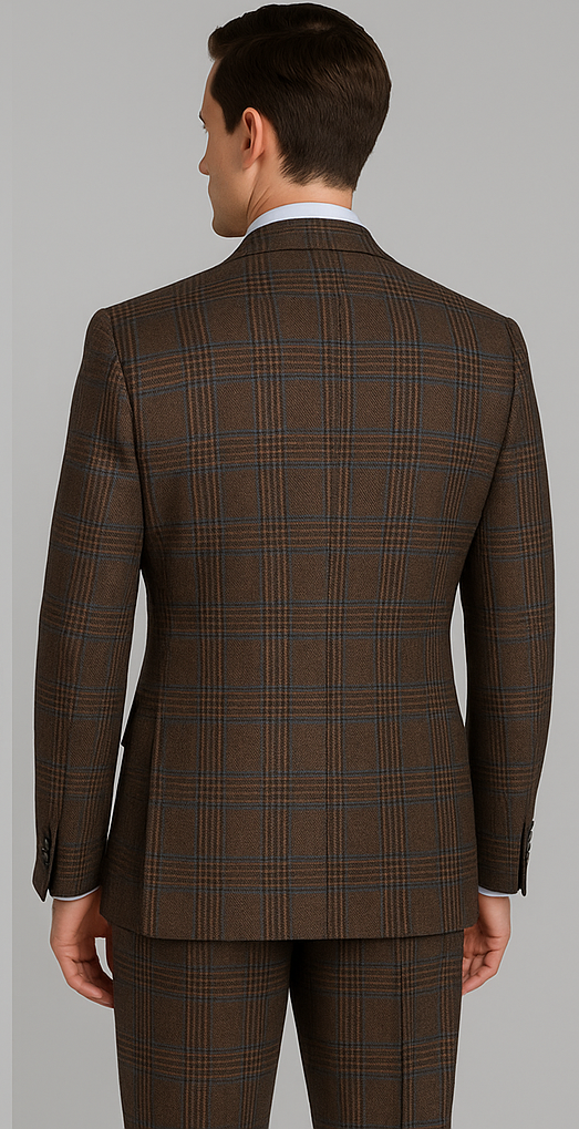 Rossiman Brown Vintage Glen Plaid Suit with Windowpane Pattern - 34R