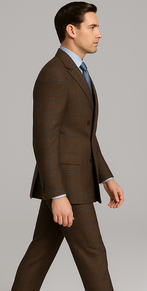 Rossiman Brown Vintage Glen Plaid Suit with Windowpane Pattern - 34R