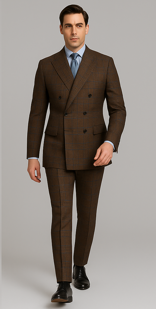 Rossiman Brown Vintage Glen Plaid Suit with Windowpane Pattern - 34R