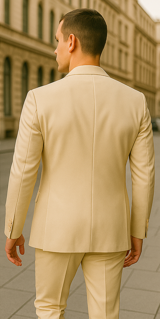 Rossiman Men’s Cream Sateen Suit – Elegant Glossy Formalwear - 38 Short Jacket+32 Waist Adjustable 28to34)(Height: 5’4”to5’7”)(Neck 15-16.5)S-M)
