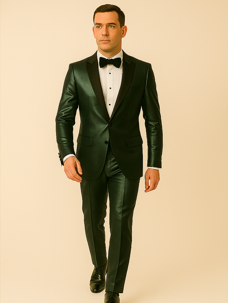 Rossiman Men’s Green Sateen Suit – Glossy Finish with Modern Flair - 38 Short Jacket+32 Waist Adjustable 28to34)(Height: 5’4”to5’7”)(Neck 15-16.5)S-M)