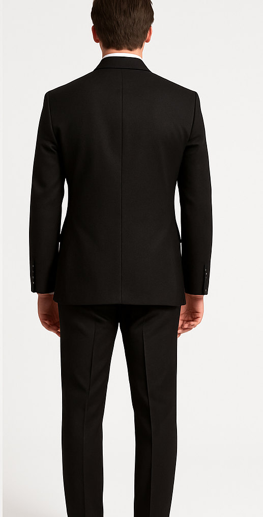 Rossiman Men’s Formal Black Slim Fit Suit – 3-Piece with Stylish Vest & Trousers - 38 Short Jacket+32 Waist Adjustable 28to34)(Height: 5’4”to5’7”)(Neck 15-16.5)S-M)