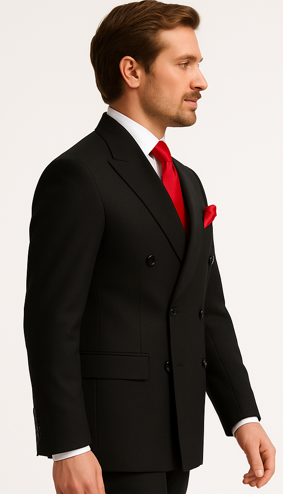 Rossiman Men’s Formal Black Slim Fit Suit – 3-Piece with Stylish Vest & Trousers - 38 Short Jacket+32 Waist Adjustable 28to34)(Height: 5’4”to5’7”)(Neck 15-16.5)S-M)