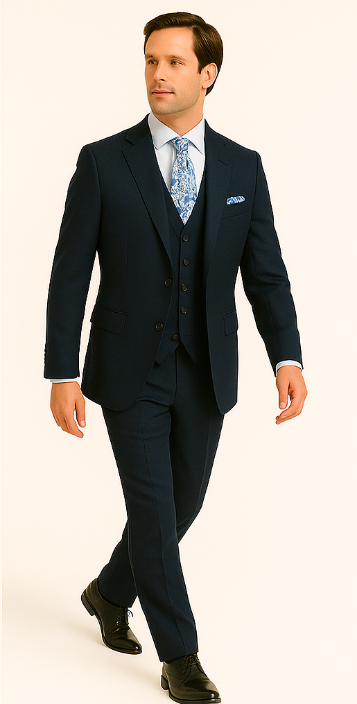 Rossiman Men’s Formal Blue Suit – Slim Fit Design with Vest and Trousers - 38 Short Jacket+32 Waist Adjustable 28to34)(Height: 5’4”to5’7”)(Neck 15-16.5)S-M)