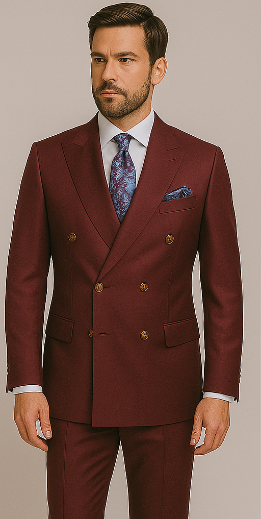 Rossiman Men's Burgundy Slim Fit Formal Suit – Modern Double-Breasted Jacket - 36 Regular Jacket+30 Waist Adjustable 26to32)Height: 5'7"-6')(Neck: 14.5-16:S)