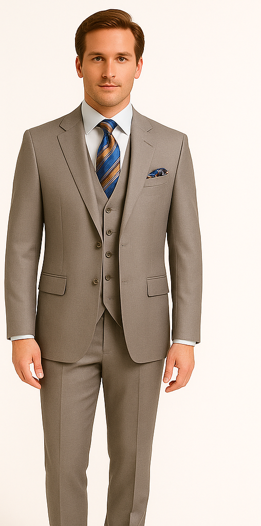 Men's Gray Slim Fit 3-Piece Suit by Rossiman – With Vest & Tailored Trousers - 38 Short Jacket+32 Waist Adjustable 28to34)(Height: 5’4”to5’7”)(Neck 15-16.5)S-M)