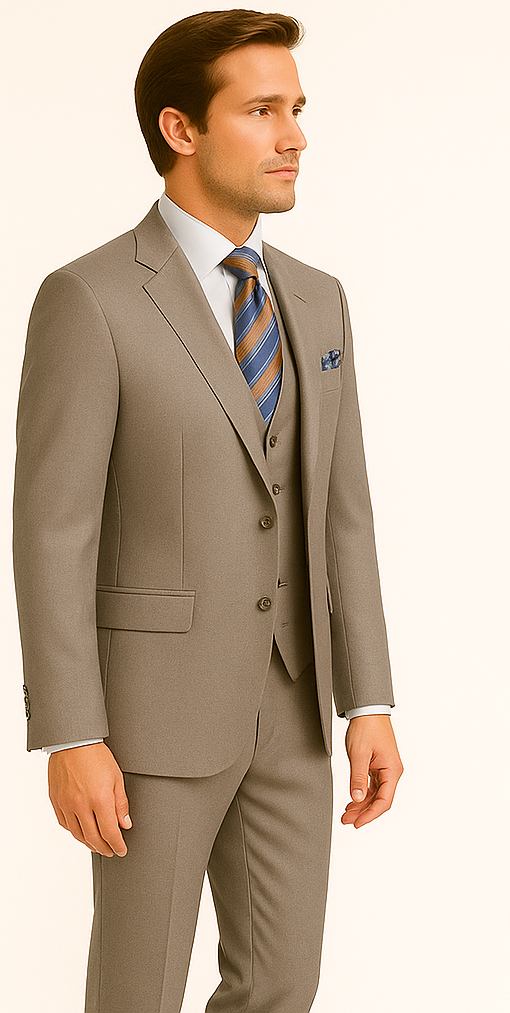 Men's Gray Slim Fit 3-Piece Suit by Rossiman – With Vest & Tailored Trousers - 38 Short Jacket+32 Waist Adjustable 28to34)(Height: 5’4”to5’7”)(Neck 15-16.5)S-M)